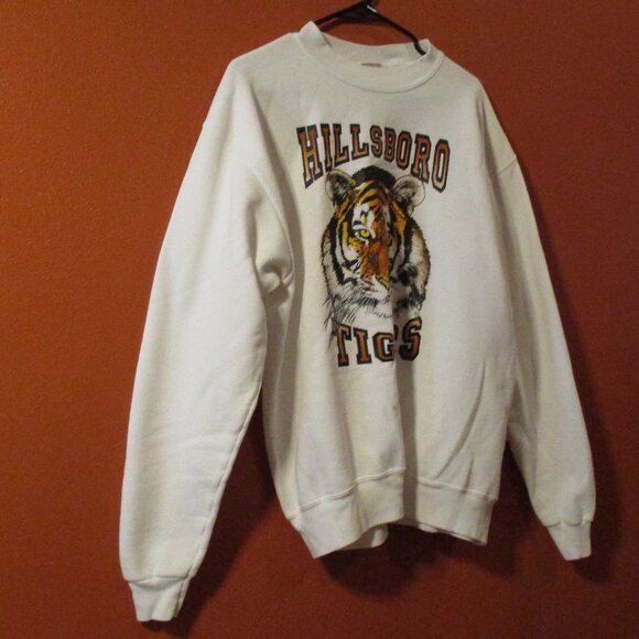 Tiger Head Vintage 1992 Oneita Men Large Black White Orange Graphic Sweatshirt - Picture 2 of 6